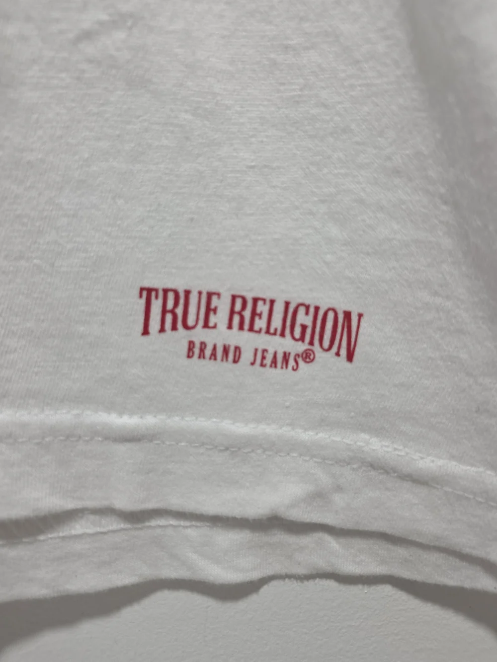 True Religion White Short-Sleeve Crew Tee with Red Logo Size-XL